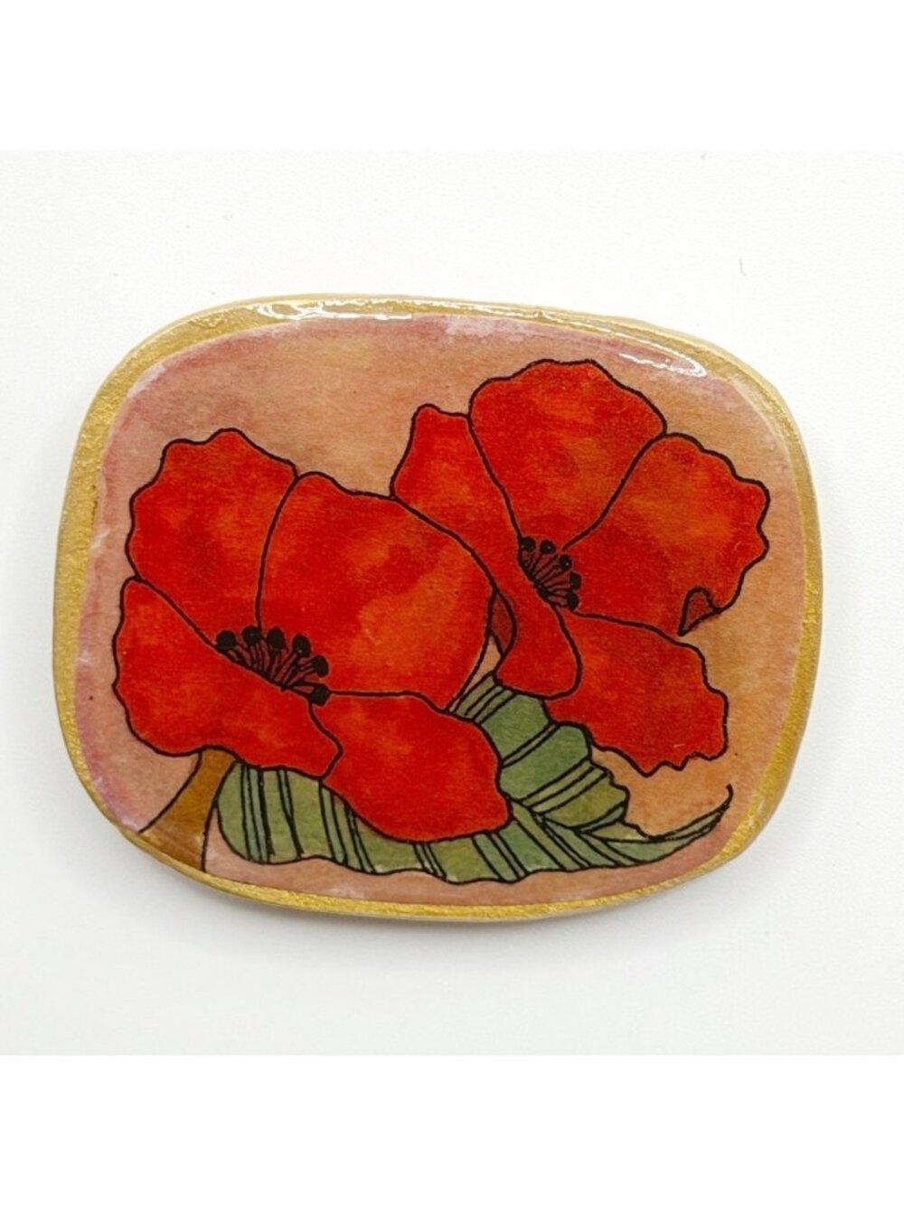 Handcrafted Ted Poppies Gold Tone Pin Brooch‎ Signed B